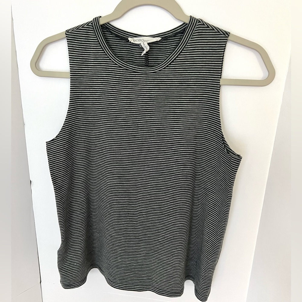 BCBG Generation Black Gray Striped Crop Stretch Tank XXS